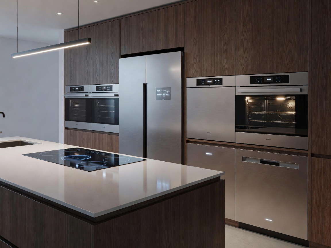 High-tech modern kitchen featuring connected smart appliances